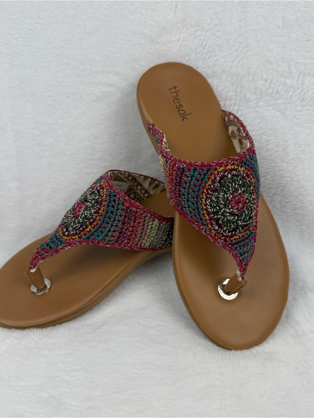 The Sak Shana Thong Sandals Womens 7 Crochet Boho Gypsy Stripe Beachwear